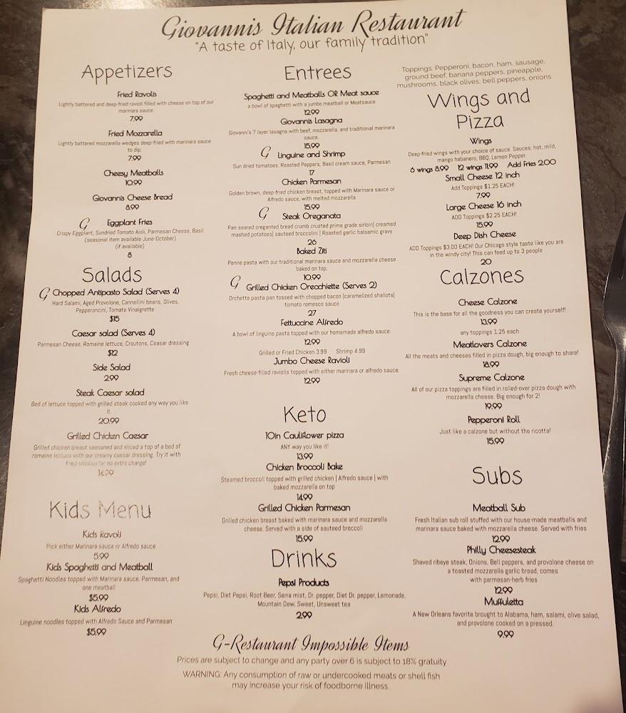 Giovanni's Italian Restaurant Menu image 1
