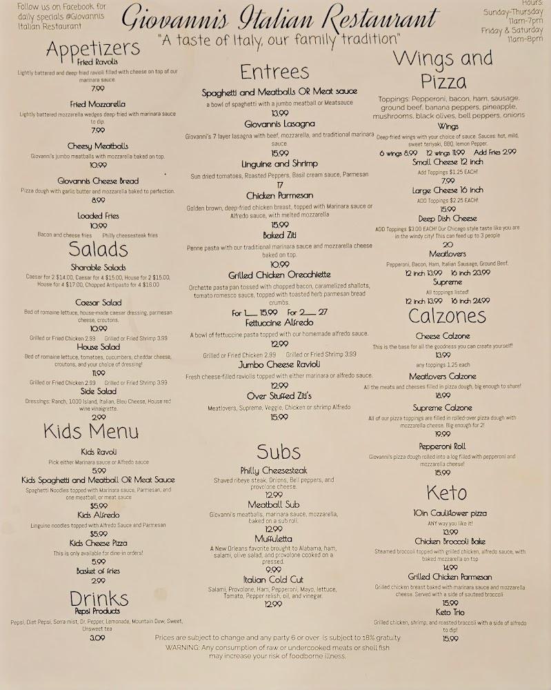 Giovanni's Italian Restaurant Menu image 2