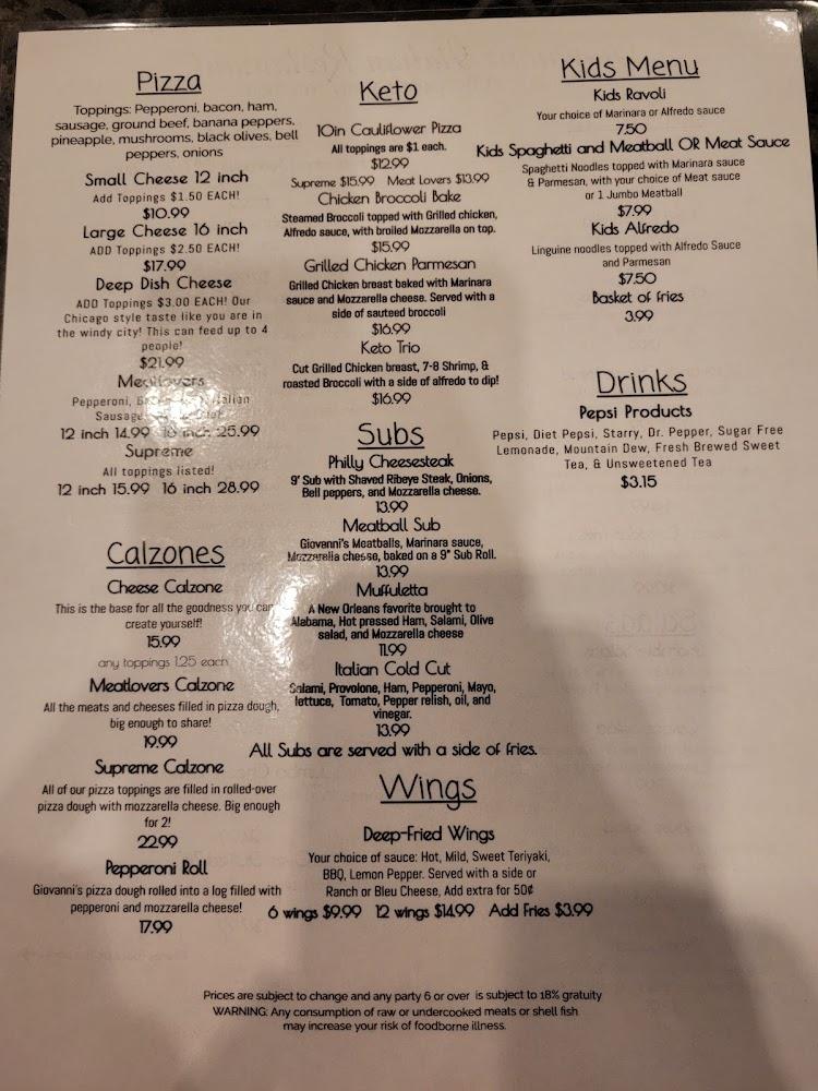 Giovanni's Italian Restaurant Menu image 3