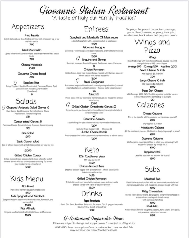 Giovanni's Italian Restaurant Menu image 4